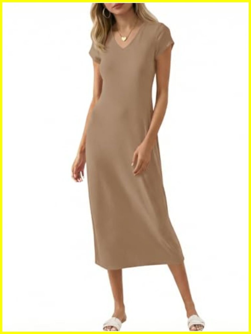 Womens V Neck Short Sleeve Midi T-Shirt Dress Casual Summer
